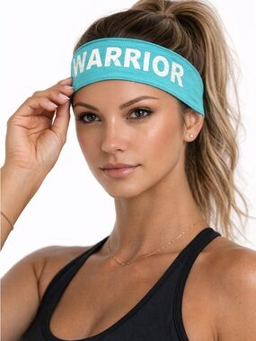 NEW Warrior Graphic Headband Teal Blue Metallic Stretch One Size NWOT